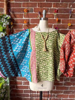 OOAK Summer Collection - Reversible Cosmic Drift Kantha Poncho Top - 2 Tops in 1!