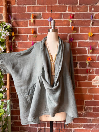 Earth & Sky Linen Cowl Poncho Top - Made in Italy - Multiple Colors Available