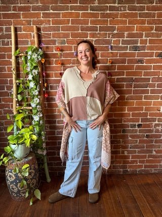 OOAK Autumn Collection - Upcycled Hi Lo Colorblock Kantha Poncho Top