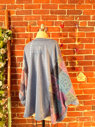OOAK Autumn Collection - Upcycled Peace Sign Patch Patchwork Poncho Style Top ☮️