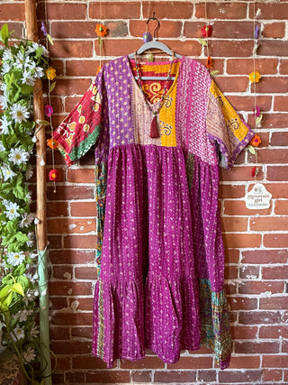 Coffee In The Morning Kantha Dress - Fits up to 3X - 100% Cotton- Fair Trade Made