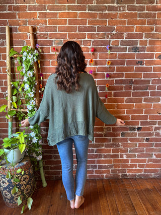 100% Cotton Autumn Stroll Knit Layering Sweater - Olive