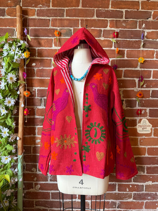 Harvest Bloom Suzani Embroidered Hooded Jacket - Fair Trade Made- Multiple Colors Available- 100% Cotton