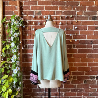 OOAK Autumn Collection- Size Medium Upcycled Flowy Boho Bell Sleeve MTV Top