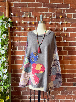 OOAK Winter Collection - Upcycled Kantha Flower Patch Patchwork Poncho Style Top 🌼