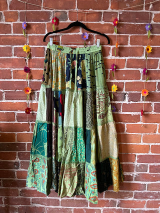 Free Size Festival Patchwork Spin Skirt - Greens