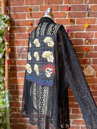 OOAK Summer Collection- Upcycled Grateful Dead Inspired Lace Button Up Tunic Top