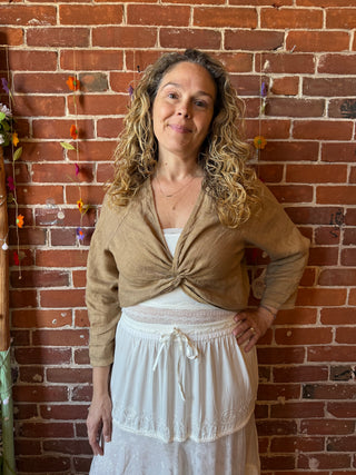 Canyon Breeze 100% Linen Twist Front Top - Made in Italy