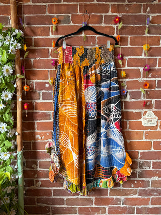 Coffee In The Morning Kantha Ruffle Wide Leg Lounge Pants - Fits up to 2X - Fair Trade Made