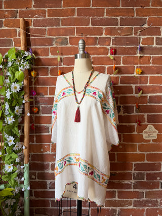 The Wandering Bloom Layer - Upcycled V-neck Embroidered Poncho