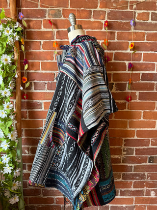 Rainbow/Black Brushed Woven 100% Cotton Hooded Poncho