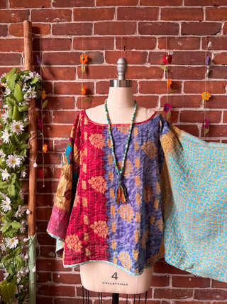 OOAK Summer Collection - Reversible Cosmic Drift Kantha Poncho Top - 2 Tops in 1