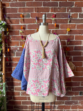 OOAK Summer Collection - Reversible Cosmic Drift Kantha Poncho Top - 2 Tops in 1!