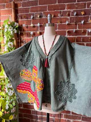 OOAK Autumn Collection - Upcycled Flower Patchwork Poncho Style Top 🌼