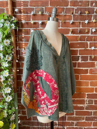 OOAK Winter Collection - Upcycled Kantha Peace Sign Patchwork Poncho Style Top 🌼