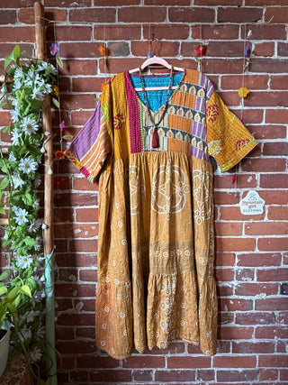 Coffee In The Morning Kantha Dress - Fits up to 3X - 100% Cotton- Fair Trade Made