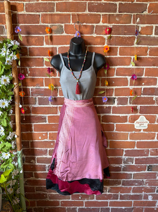 Size Small-Large Reversible Upcycled Sari Silky Wrap Skirt - Fair Trade Made