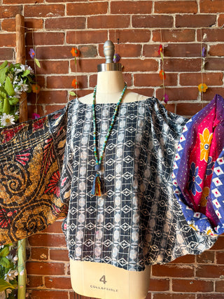 OOAK Summer Collection - Reversible Cosmic Drift Kantha Poncho Top - 2 Tops in 1