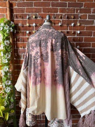 OOAK Winter Collection- Birdsong Knit + Bleach Plaid Button Up Wing Style Poncho Jacket