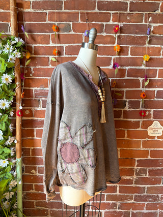 OOAK Spring Collection - Upcycled Kantha Peace Sign + Flower Patch Patchwork Top ☮️