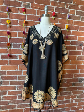 Artemis Batik Long Tunic Top - Black/Clay