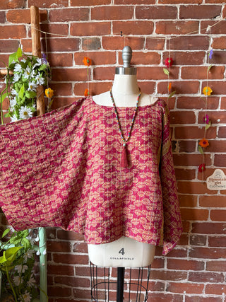 OOAK Spring Collection - Reversible Cosmic Drift Kantha Poncho Top - 2 Tops in 1!