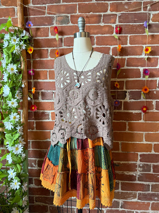 100% Cotton Boho Festival Patchwork Mini Skirt - Earth Tones