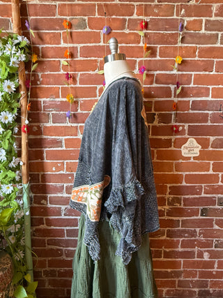 OOAK Summer Collection - Upcycled Luna Butterfly Flowy Trapeze Style Top 🦋 Charcoal