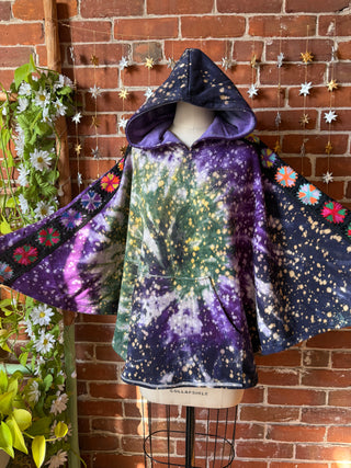 OOAK Winter Collection- Stevie Silver Springs Tie Dye Granny Square Hoodie Poncho