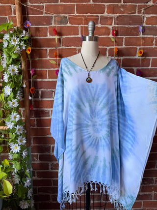 Spiral Ocean Mist Tie Dye Fringe Poncho