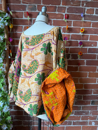 Cosmic Drift Reversible Kantha Poncho Top
