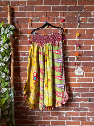 Coffee In The Morning Kantha Ruffle Wide Leg Lounge Pants - Fits up to 2X - Fair Trade Made