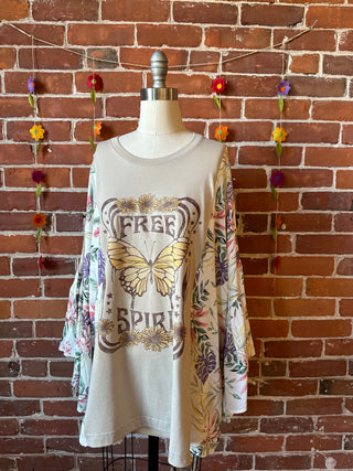 Free Spirit Butterfly Botanical Flowy Bell Sleeve Top