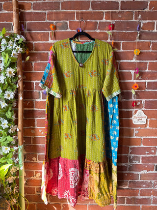 Coffee In The Morning Kantha Dress - Fits up to 3X - 100% Cotton- Fair Trade Made