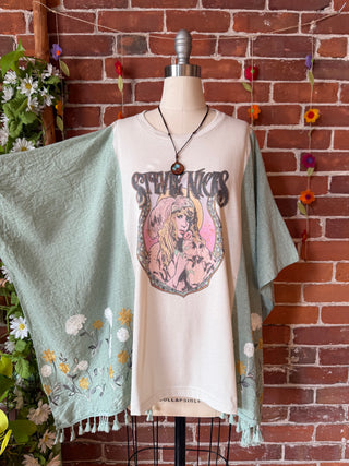 Stevie Nicks Inspired Sage Flower Garden Embroidered Poncho