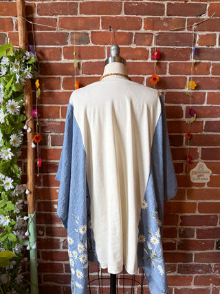 Upcycled Mystical Stevie Inspired Blue Daisy Embroidered Poncho