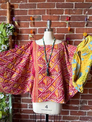 OOAK Spring Collection - Reversible Cosmic Drift Kantha Poncho Top - 2 Tops in 1