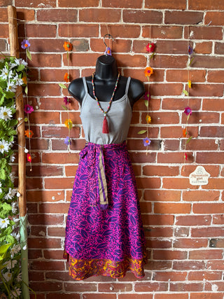 Size Small-Large Reversible Upcycled Sari Silky Wrap Skirt - Fair Trade Made