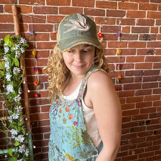 Boho Bird Patch Hat - Denim + Brown