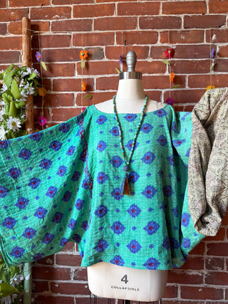 OOAK Spring Collection - Reversible Cosmic Drift Kantha Poncho Top - 2 Tops in 1