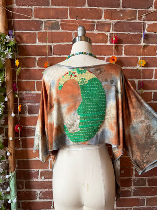 OOAK Spring Collection - Size XS/Small Callisto Kantha Crescent Moon Tie Dye Wrap Bolero