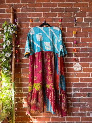 Coffee In The Morning Kantha Dress - Fits up to 3X - 100% Cotton- Fair Trade Made