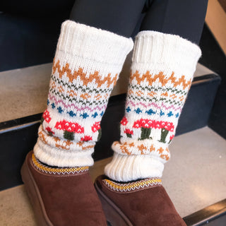 Mushroom Knit Fair Isle Fleece Lined Leg Warmers