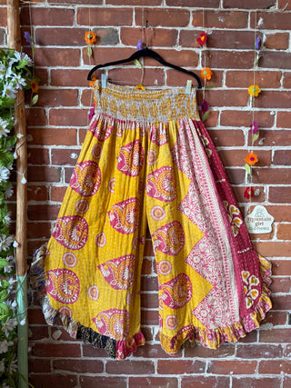 Coffee In The Morning Kantha Ruffle Wide Leg Lounge Pants - Fits up to 2X - Fair Trade Made