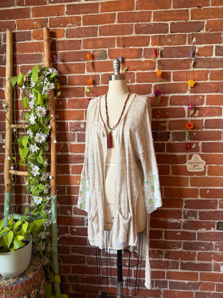 OOAK Summer Collection- Upcycled Willie Nelson Inspired Cardigan Sweater with Bell Sleeve Size Medium