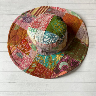 Reversible Boho Sunshine Recycled Random Patchwork Floppy Hat