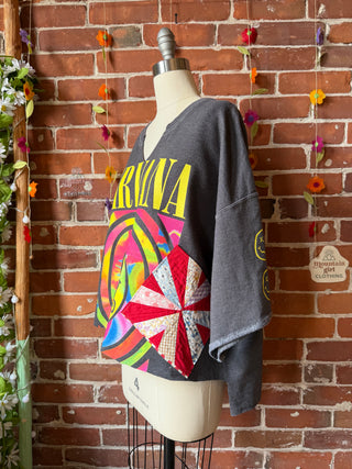 OOAK Summer Collection- Upcycled Patchwork Nirvana Hi Lo Sweatshirt