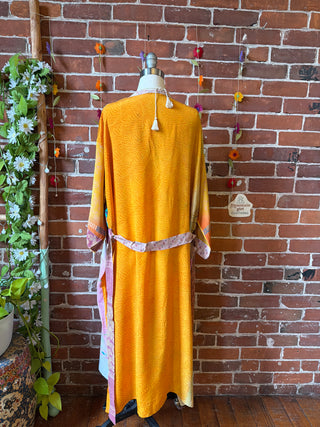 Summer Dreams 100% Sari Silk Robe Kimono w/ Pockets + Belt - Fair Trade Made
