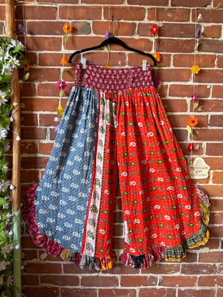 Coffee In The Morning Kantha Ruffle Wide Leg Lounge Pants - Fits up to 2X - Fair Trade Made