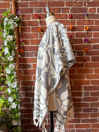 Gray Sky Fringe Ruana Kimono - 100% Cotton
